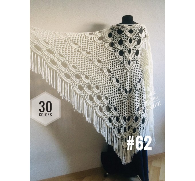  Mustard crochet shawl with fringe Big size cotton knitted  Shawl / Wraps  5