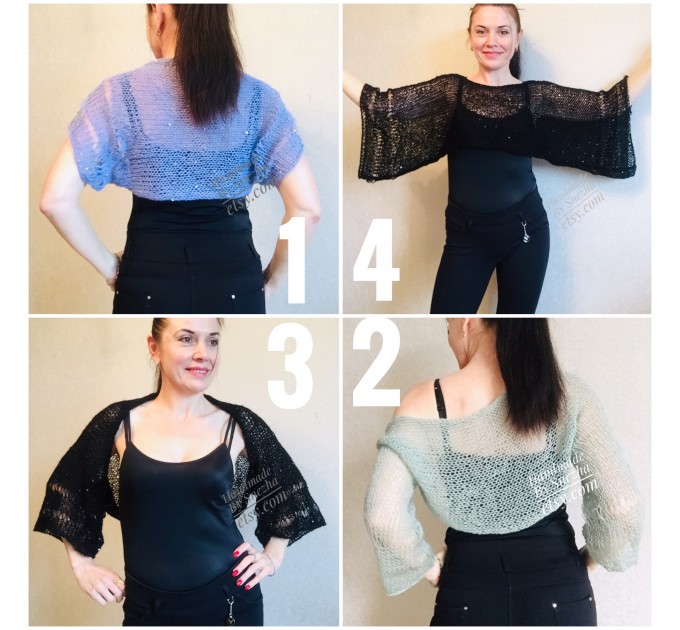  Bolero Shrug Black Lace Hand Knit Summer Plus Size Jacket Blue Mohair Bridal Bolero with Sleeves Knit Cardigan Bridesmaid Short Sleeve Shrug  Bolero / Shrug  2