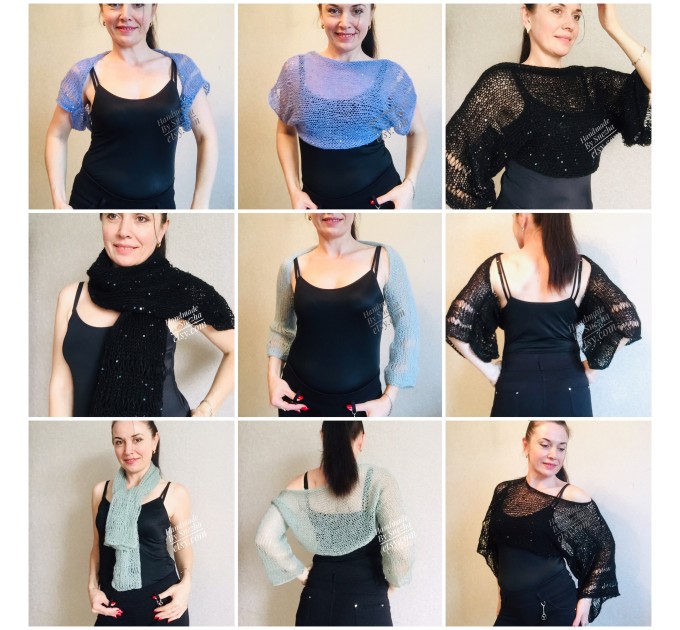  Bolero Shrug Black Lace Hand Knit Summer Plus Size Jacket Blue Mohair Bridal Bolero with Sleeves Knit Cardigan Bridesmaid Short Sleeve Shrug  Bolero / Shrug  4