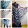 Crochet Poncho Women Fringe Mohair Big Size Maxi Triangle Shawl Gradient Blue Alpaca Long Hand knit Bohemian Festi Hand Knit Shawl