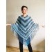  Crochet Poncho Women Fringe Mohair Big Size Maxi Triangle Shawl Gradient Blue Alpaca Long Hand knit Bohemian Festi Hand Knit Shawl  Shawl / Wraps  2