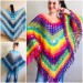  Crochet Shawl Poncho Women Plus Size Festival Pride Vegan Clothing Fringe, Rainbow Hippie Hand Knit Gypsy Shawl Multicolor Large3XL 2XL BLUE  Shawl / Wraps  2