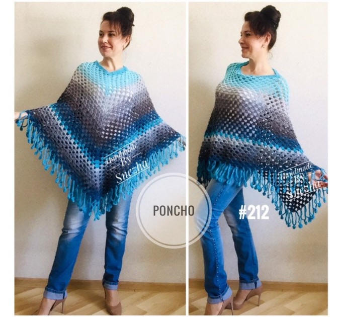  Crochet Shawl Poncho Women Plus Size Festival Pride Vegan Clothing Fringe, Rainbow Hippie Hand Knit Gypsy Shawl Multicolor Large3XL 2XL BLUE  Shawl / Wraps  4