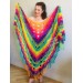  Crochet Shawl Poncho Women Plus Size Festival Pride Vegan Clothing Fringe, Rainbow Hippie Hand Knit Gypsy Shawl Multicolor Large3XL 2XL BLUE  Shawl / Wraps  9