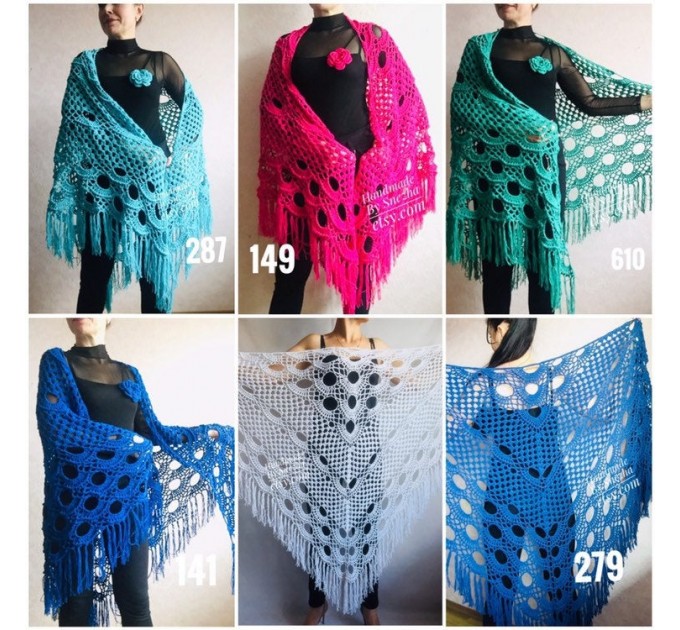  Crochet shawl wraps, Burgundy boho shawl lace fringe triangle, White Prayer, Blue bridesmaid shawl outlander, Bridal vegan gift pin brooch  Shawl / Wraps  5