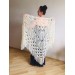 Winter wedding shawl fringe Ivory bridesmaid shawl Blue boho rustic wedding cape White bridal outlander shawl pin brooch Crochet mohair wrap