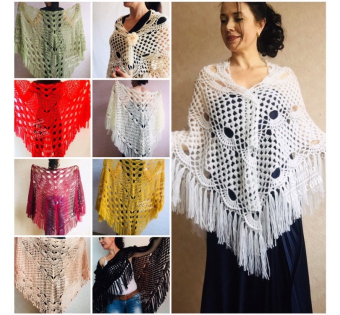Winter wedding shawl fringe Ivory bridesmaid shawl Blue boho rustic wedding cape White bridal outlander shawl pin brooch Crochet mohair wrap