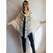 Winter wedding shawl fringe Ivory bridesmaid shawl Blue boho rustic wedding cape White bridal outlander shawl pin brooch Crochet mohair wrap