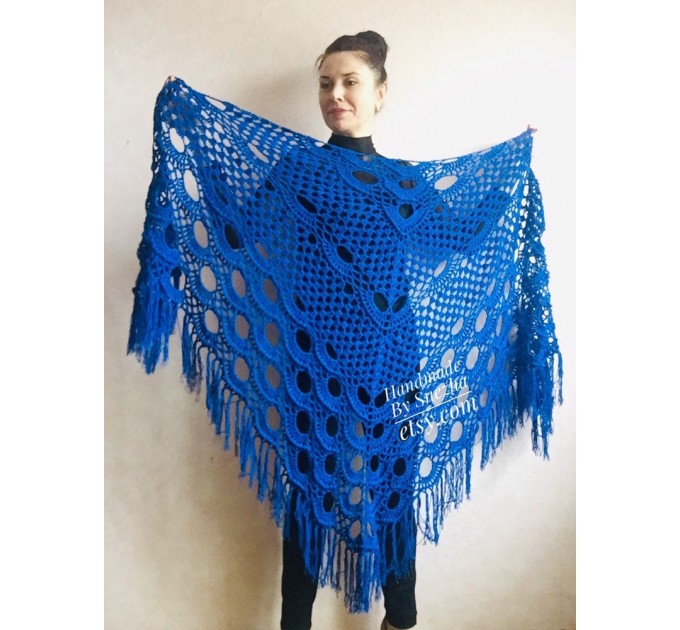  Bridesmaid shawl Navy Blue wedding shawl fringe, White crochet bridal cover up Hand knit crochet Bridal wrap Outlander lace shawl pin brooch  Shawl / Wraps  7