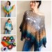  Crochet Poncho Women Cotton Boho Shawl Big Size Vintage Rainbow Knit Cape Hippie Gift for Her Bohemian Vibrant Colors Boat Neck  Poncho  3