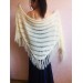  Ivory bridesmaid shawl fringe, Triangle crochet outlander hand knit scarf Faux fur wrap stole, Mother of groom gift Rustic bridal lace shawl  Shawl / Wraps  9