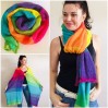 Rainbow Mohair scarf women, Knitted long striped winter scarf men, Lace Gradient shawl wraps mohair, Floral light oversized scarf