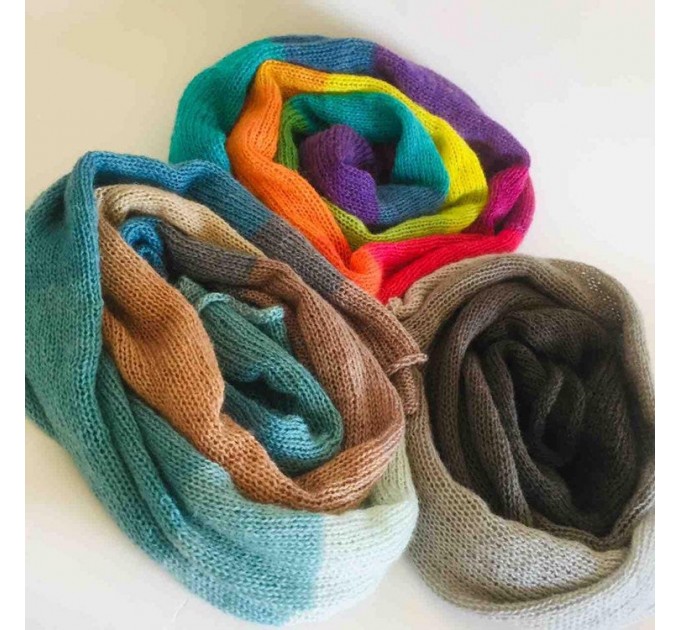  Rainbow Mohair scarf women, Knitted long striped winter scarf men, Lace Gradient shawl wraps mohair, Floral light oversized scarf   Mohair / Alpaca  5