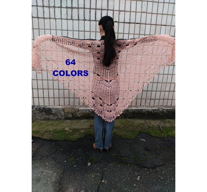  Pink Crochet shawl wraps fringe shawl Gold mohair Bridal Wedding shawl Off large Triangle wool shawl wraps Gifts for wife Hippie festival  Shawl / Wraps  