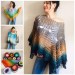  Crochet poncho for women, cotton dress top, hand knit blue wrap, women's vegan poncho gifts for wife, cotton summer poncho Navy blue Rainbov  Poncho  