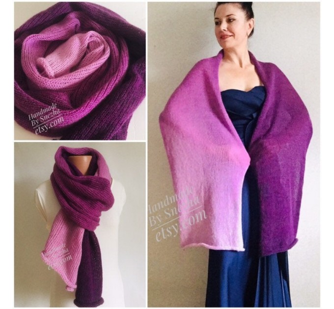  Violet Mohair scarf women, Knitted long striped winter scarf men, Lace Gradient shawl wraps mohair, Floral light oversized scarf rainbow   Mohair / Alpaca  