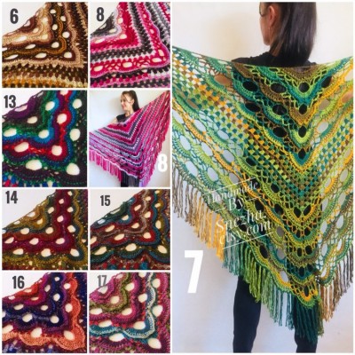 Crochet shawl wraps, Outlander shawl pin brooch, Orange festival Boho hippie hand knit shawl vegan, Crochet triangle scarf gypsy Evening