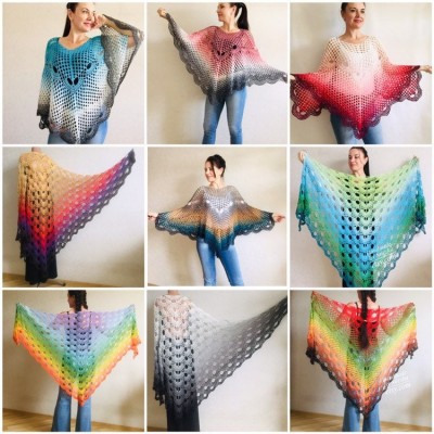 Poncho Women Crochet Shawl Big Size Boho Vintage Rainbow Cotton Knit Cape Hippie Gift for Her Bohemian Vibrant Colors Boat Neck