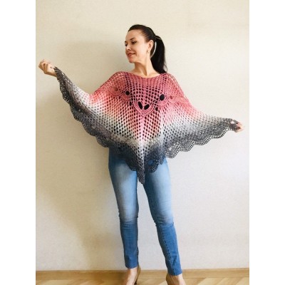 Crochet Poncho Women Plus Size beach swimsuit cover up big Vintage Shawl White Cotton Knit Boho Cape Hippie Gift-for-Her Bohemian Rainbow