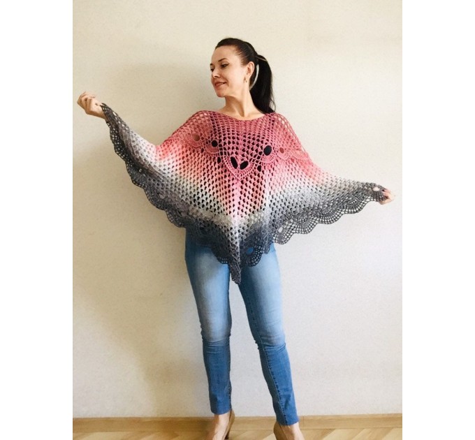  Crochet Poncho Women Plus Size beach swimsuit cover up big Vintage Shawl White Cotton Knit Boho Cape Hippie Gift-for-Her Bohemian Rainbow  Poncho  