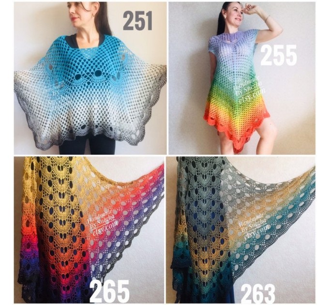  Crochet Poncho Women Plus Size beach swimsuit cover up big Vintage Shawl White Cotton Knit Boho Cape Hippie Gift-for-Her Bohemian Rainbow  Poncho  7