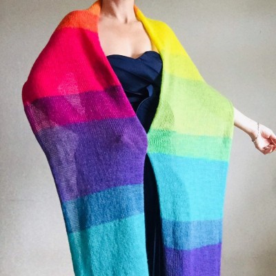 Rainbow Mohair scarf women, Knitted long striped winter scarf men, Lace Gradient shawl wraps mohair, Floral light oversized scarf