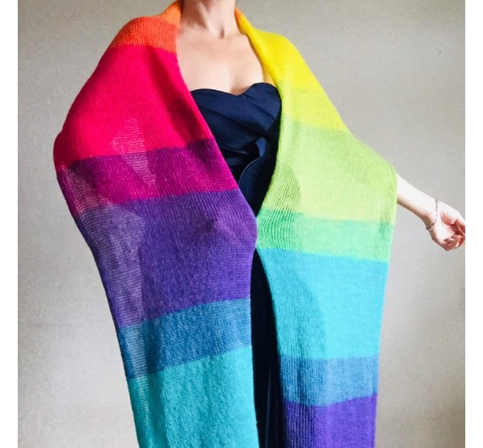 Rainbow Mohair scarf women, Knitted long striped winter scarf men, Lace Gradient shawl wraps mohair, Floral light oversized scarf