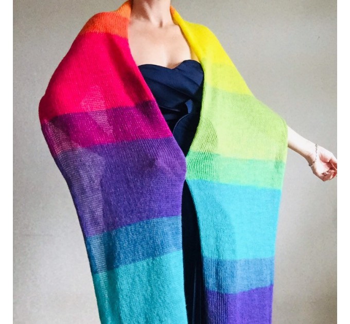  Rainbow Mohair scarf women, Knitted long striped winter scarf men, Lace Gradient shawl wraps mohair, Floral light oversized scarf   Mohair / Alpaca  