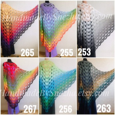 Crochet Shawl Wraps PONCHO for Women Granny Square Cotton Wedding Gift Lace Triangle Scarf Rainbow