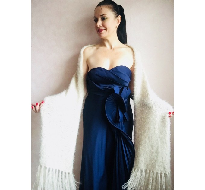  Ivory bridesmaid shawl faux fur Wedding shawl White Winter bridal bolero Vegan knit wrap Beige bridal cover up Navy Blue Fuzzy rustic shawl  Wedding  2