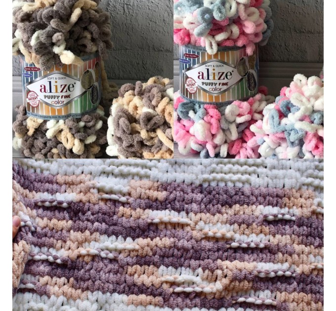 Alize PUFFY FINE COLOR Yarn, Gradient Baby Rainbow Blanket Yarn, Crochet Yarn No hook No neddle Velvet Bulky Super Chunky Yarn Easy Knitting