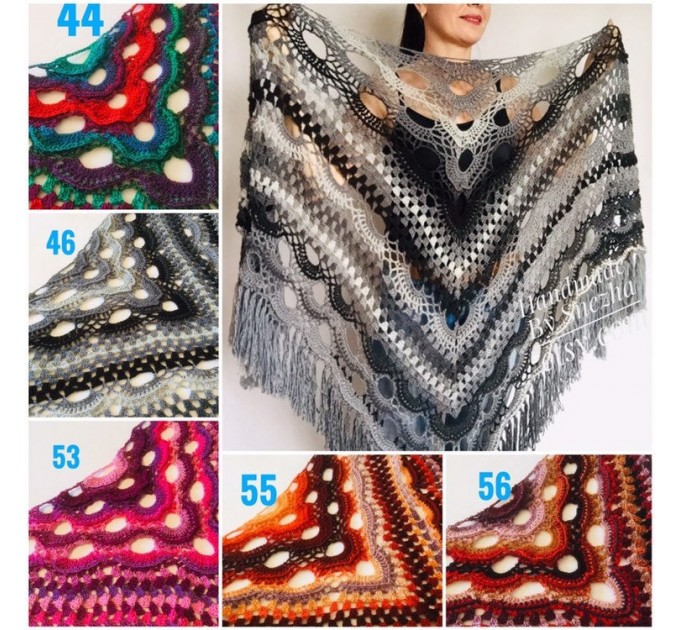  Crochet Shawl Wraps Outlander knitted festival woman Burnt Orange Triangle Scarf Fringe Multicolor Lace Evening Shawl Gray White Blue  Shawl / Wraps  