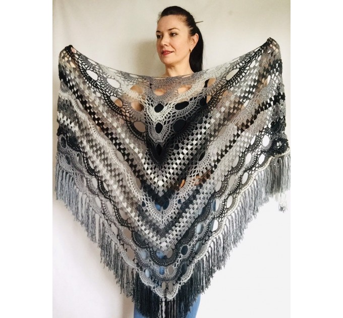  Crochet Shawl Wraps Outlander knitted festival woman Burnt Orange Triangle Scarf Fringe Multicolor Lace Evening Shawl Gray White Blue  Shawl / Wraps  2