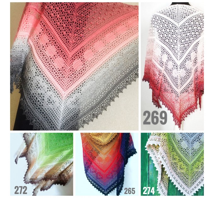  Crochet Shawl Wraps Pink Shawl Lace Boho Triangle Scarf for Women Rainbow Floral Cotton Hand Knit Shawl Large Vegan  Shawl / Wraps  2