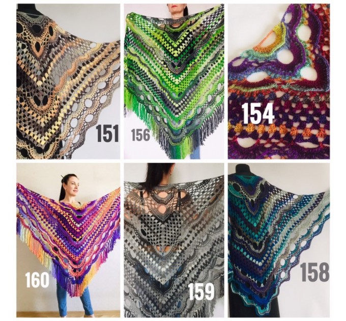  Beige Crochet Shawl Wrap Fringe Gray Triangle Boho Shawl Colorful Rainbow Shawl Big Multicolor Hand Knitted Evening Shawl Black Green Blue  Shawl / Wraps  1