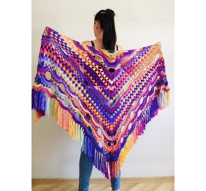  Beige Crochet Shawl Wrap Fringe Gray Triangle Boho Shawl Colorful Rainbow Shawl Big Multicolor Hand Knitted Evening Shawl Black Green Blue  Shawl / Wraps  10