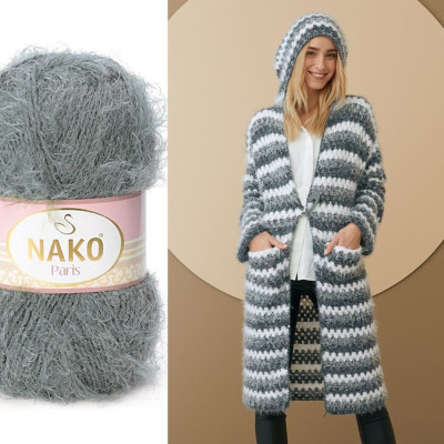 NAKO Paris, fluffy yarn, Faux fur yarn Crochet yarn, acrylic yarn, Knitting yarn, winter yarn Shawl yarn hat yarn, cardigan, scarf, pullover