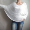 White MOHAIR SWEATER Poncho Woman Crochet Poncho Loose Fuzzy Hand Knit Sweater Fuzzy Pullover Oversize Cable Poncho Sweater White Red-Black