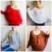  White MOHAIR SWEATER Poncho Woman Crochet Poncho Loose Fuzzy Hand Knit Sweater Fuzzy Pullover Oversize Cable Poncho Sweater White Red-Black  Sweater  2