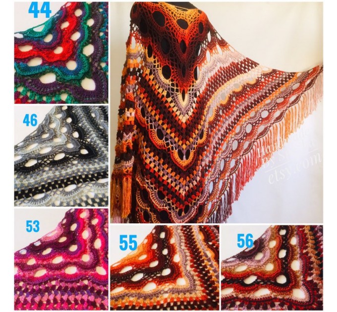  Outlander Crochet Shawl Wraps Fringe Burnt Orange Gift pin brooch Triangle Boho Rainbow Shawl Big Multicolor Lace Hand Knitted Evening Shawl  Shawl / Wraps  2