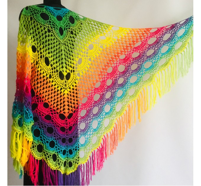 Crochet Shawl Wraps Fringe Mohair Gift brooch Triangular Rainbow Scarf Festival Colorful Knit Wool Multicolor Shawl Lace Warm Boho Evening