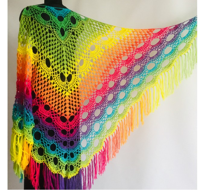  Crochet Shawl Wraps Fringe Mohair Gift brooch Triangular Rainbow Scarf Festival Colorful Knit Wool Multicolor Shawl Lace Warm Boho Evening  Shawl / Wraps  