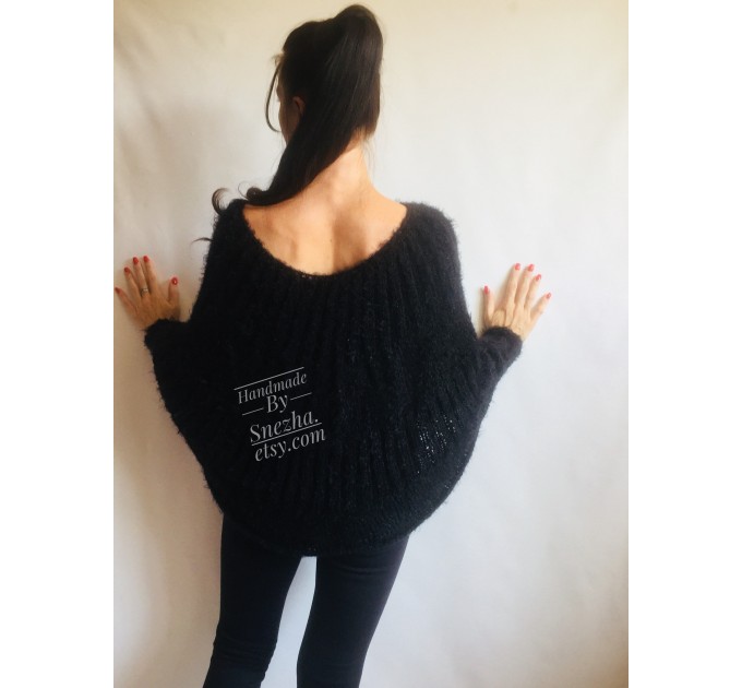  Black Mohair Sweater Women Poncho Plus Size pullover Oversized Fuzzy white poncho navy blue crochet wool hand knitted Sweater Chunky Red  Sweater  7