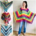  Rainbow Crochet Shawl Fringe, Poncho Women Men OOAK, Outlander Boho Lace Wraps Triangle Warm Scarf Multicolor Hand Knit vegan plus size coat  Shawl / Wraps  