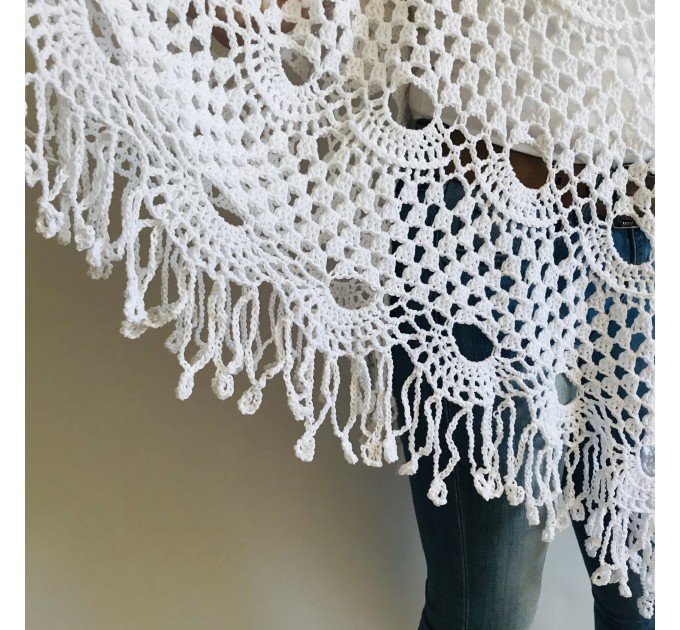  Crochet Poncho Handmade gift, White Spring poncho, Plus Sizes Vegan festival clothing, Cotton Women's Poncho, Gift for Sister, Mother's Day  Poncho  8