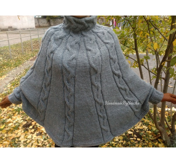 Props Application Anesthetic Hand knit poncho Women Crochet poncho XL sweater Knit Gray XXL poncho Black  wool poncho Knit