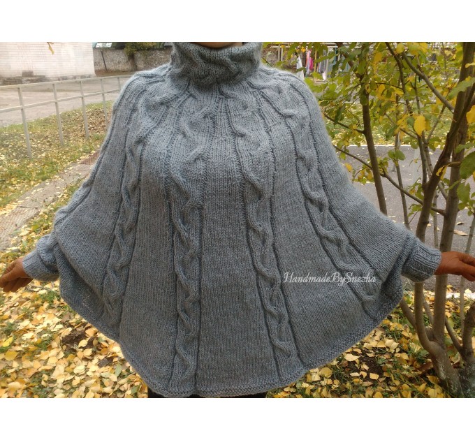  Hand knit poncho Women Crochet poncho XL sweater Knit Gray XXL poncho Black wool poncho Knit cable poncho Ivory knit poncho X Beige wrap Red  Poncho  10