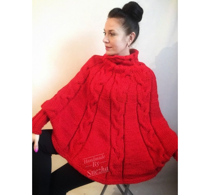  Hand knit poncho Women Crochet poncho XL sweater Knit Gray XXL poncho Black wool poncho Knit cable poncho Ivory knit poncho X Beige wrap Red  Poncho  6