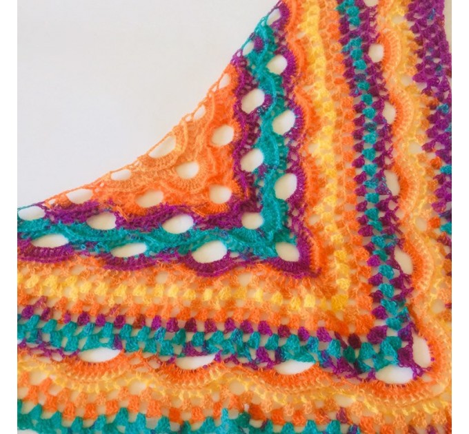  Rainbow Crochet Shawl Wraps Mohair Fringe Big Size Triangle Scarf women Hand Knit brooch Wool Shawl Gifts for Wife Multicolor Hippi Boho  Shawl / Wraps  