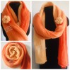 Burnt Orange hand knit scarf women mohair, Knitted Lace Gradient shawl wraps, Warm scarf men, Floral light oversized scarf long striped